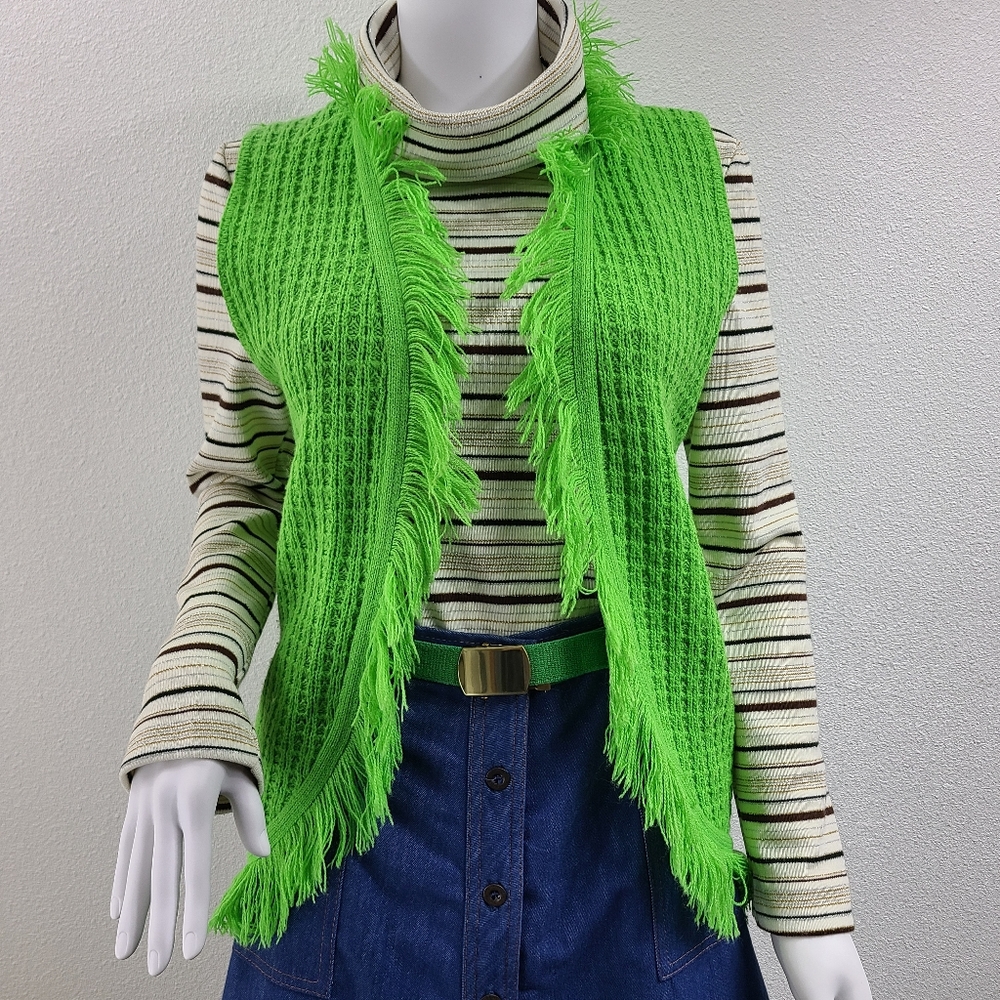 Vintage 70's lime green acrylic fringe vest Small